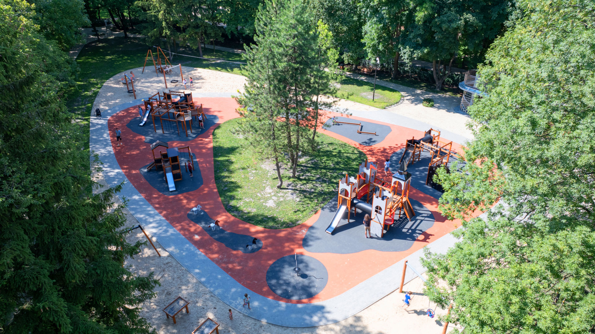 Aerial view of park playground